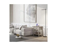 gaomon Grey Nightstands Set of 2, End Table with Drawer, Side Table for Spaces, 2 Tiers Storage Shelves with Dresser, Bedside Table for Living Room, B