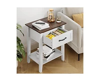 gaomon Nightstand, 2 Tiers Storage Shelves Bedside Table with Drawer & Handle, End Table for Bedroom Living Room, Easy Assembly, White