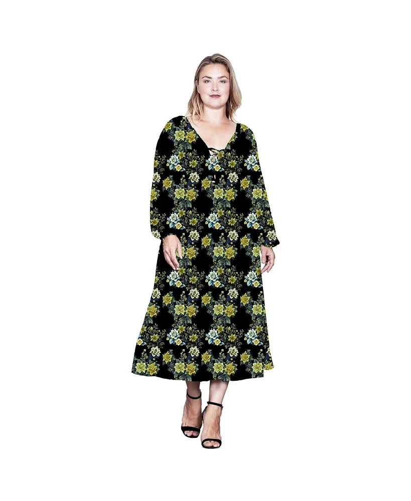 Standards & Practices Women's Floral-Print Sheer Sleeve Midi Dress