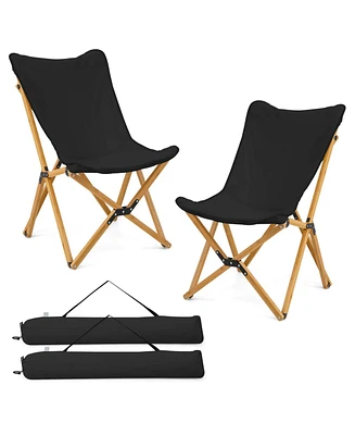 Costway Bamboo Butterfly Folding Chair Set of 2 with Storage Pocket 330 Lbs Capacity