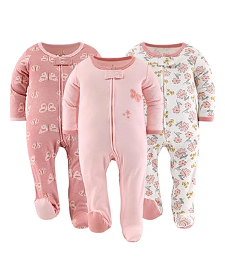 The Peanutshell Baby Girls Boho Butterfly Footed Sleepers for Girls, 3 Pack