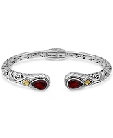 Devata Garnet & Bali Cuff Bracelet in Sterling Silver and 18K Gold Accents