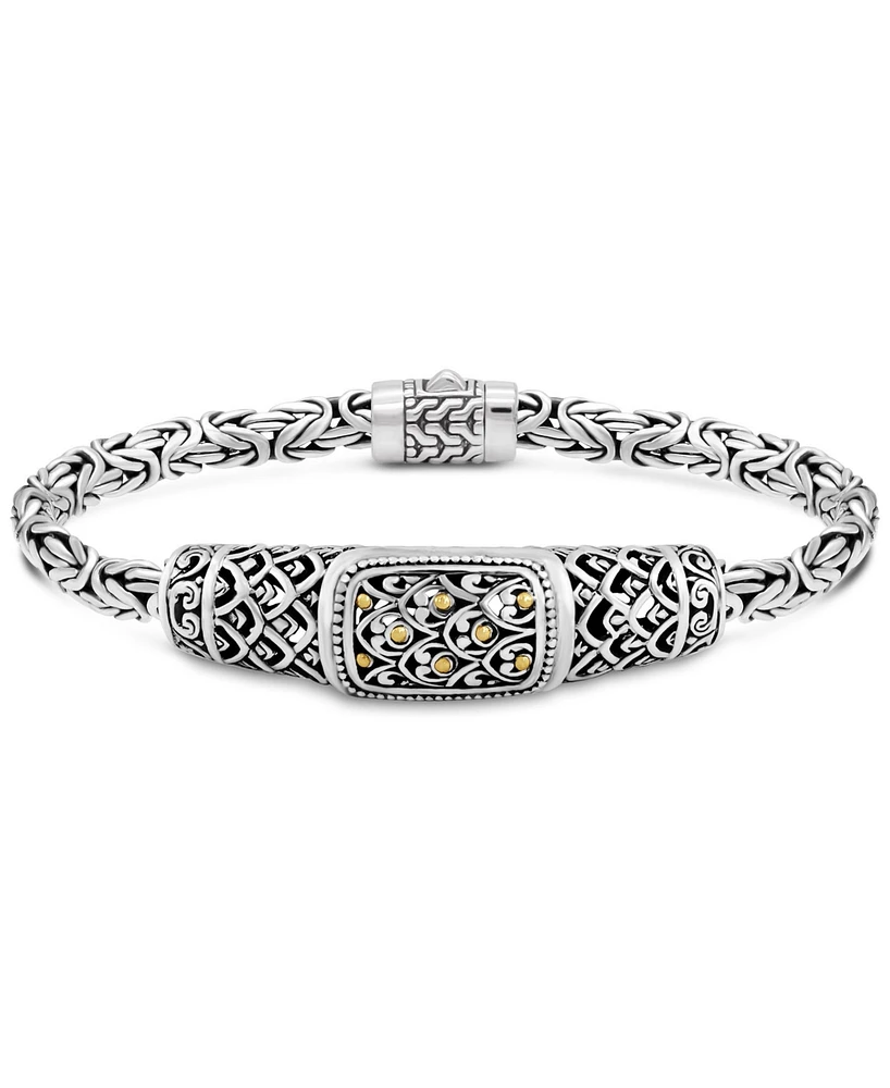 Devata Bali Dragon Skin with Borobudur Oval 5mm Chain Bracelet in Sterling Silver and 18K Gold Accents
