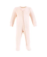 Hudson Baby Girls Thermal Zipper Sleep and Play 2pk, Soft Pink Sage Rose, 0-3 Months