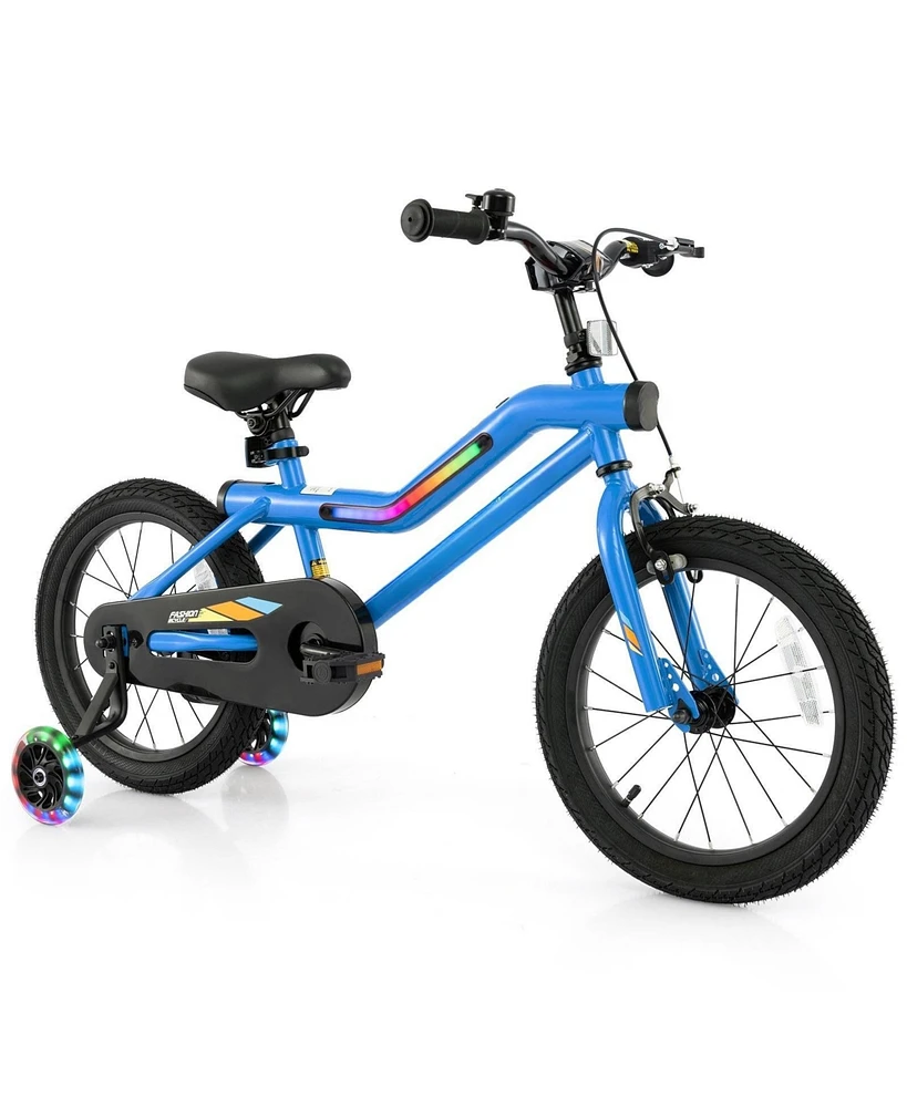 Hongge 16 Inch Kids Bike Led Lighted Adjustable with Training Wheels for 4-7 Years Old Kids-16 inches