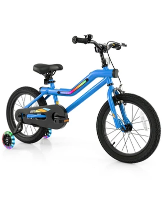 Hongge 16 Inch Kids Bike Led Lighted Adjustable with Training Wheels for 4-7 Years Old Kids-16 inches