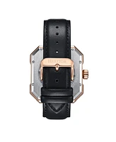 Heritor Automatic Campbell Leather-Band Skeleton Watch - Rose Gold/Black