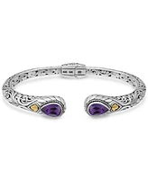 Devata Amethyst & Bali Cuff Bracelet in Sterling Silver and 18K Gold Accents