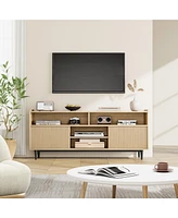 gaomon Tv Stand for 70 inch, Mid Century Modern Entertainment Center with Storage and Sliding Doors