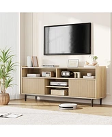 gaomon Tv Stand for 70 inch, Mid Century Modern Entertainment Center with Storage and Sliding Doors