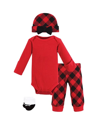 Hudson Baby Baby Girls Thermal Preemie Layette Set 4pc Long Sleeve Outfit Buffalo Plaid, Preemie