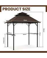 Pamapic 8×5 Feet Brown Outdoor 3-Tier Waterproof Bbq Grill Gazebo with Vented Top