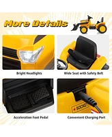 Hongge 12V Kid's Ride on Excavator with Adjustable Digging Bucket-Yellow