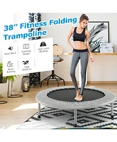 Gymax 38'' Folding Mini Trampoline Fitness Rebounder w/ Safety Pad Silver & Black