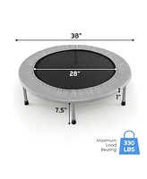 Gymax 38'' Folding Mini Trampoline Fitness Rebounder w/ Safety Pad Silver & Black