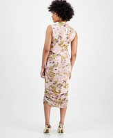 Bar Iii Women's Floral Mesh Ruched Sleeveless Dress, Exclusively at Macy's