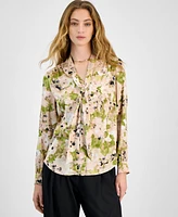 Bar Iii Women's Floral Tie-Neck Blouse, Exclusively at Macy's