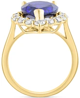 Effy Pear-Shape Lab Grown Blue Sapphire (5-3/4 ct. t.w.) & Lab Grown Diamond (1-1/3 ct. t.w.) Halo Ring in 14k Yellow Gold