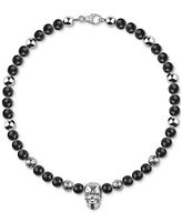 Philipp Plein Men's Elite Skull Black Onyx Bead 19-2/3" Necklace in Stainless Steel