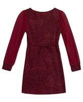 Speechless Big Girls Glitter Knit with Sheer Long Sleeves Dress