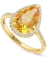 Effy Pear-Shape Citrine (3-3/8 ct. t.w.) & Diamond (1/6 ct. t.w.) Statement Ring in 14k Yellow Gold