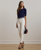 Lauren Ralph Women's Cotton-Blend Rib-Knit Puff-Sleeve Tee