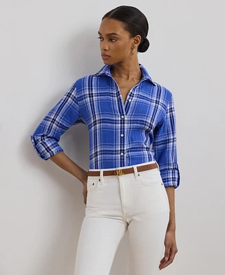 Lauren Ralph Women's Classic-Fit Plaid Linen Shirt