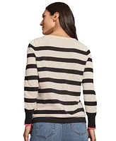 Jones New York Petite Intarsia Heart Striped Sweater