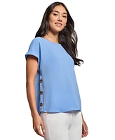 Jones New York Women's Crepe Button-Accent Short-Sleeve Blouse