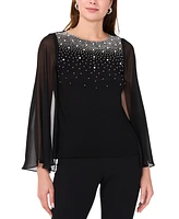 Msk Women's Crystal-Embellished Flutter-Sleeve Top