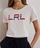 Lauren Ralph Women's Beaded-Logo Cotton Jersey Tee