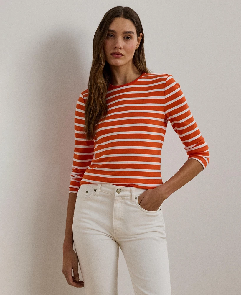 Lauren Ralph Women's Striped Stretch Cotton Long-Sleeve Tee