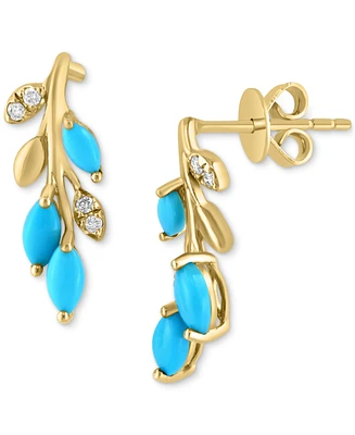 Effy Turquoise & Diamond (1/20 ct. t.w) Branch Drop Earrings in 14k Yellow Gold