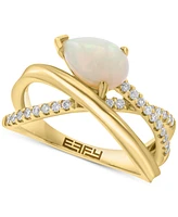 Effy Ethiopian Opal (1-1/6 ct. t.w.) & Diamond (1/5 ct. t.w) Crisscross Statement Ring in 14k Yellow Gold