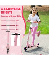 Hongge Folding Kick Scooter with 3 Adjustable Heights for Kids-Pink