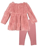 Rare Editions Baby Girl Fuzzy Heart Top And Legging, 2-Piece Set