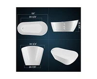 gaomon 59" Freestanding Bathtub, White Acrylic Streamline Stand Alone Soaking Bath Tubs for Adult with Overflow and Drain in Chrome, Perfect for Your
