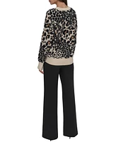 Dkny Women's Faux-Fur Animal-Print Crewneck Sweater