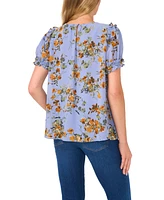 CeCe Women's Short Sleeve Round Neck Floral Blouse