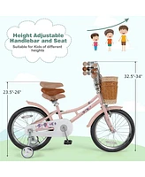 Hongge 16/18 Inch Kids Bike Retro Bicycle with Adjustable Height and Basket for Ages 4-8 Years Old
