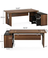 Tribesigns 78.7 Inch Executive Desk with Locking Drawer, L