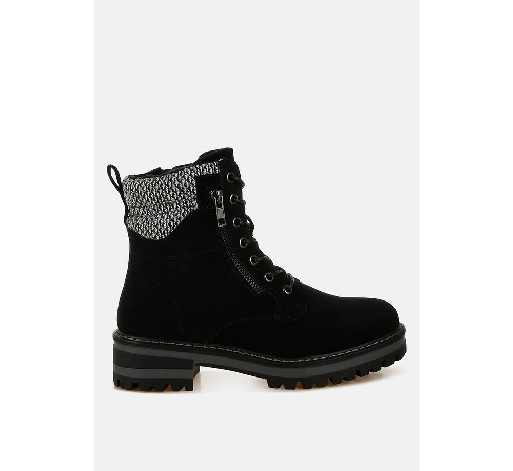 London Rag Mahisha Knitted Collar Zip-Up Hiker Boots