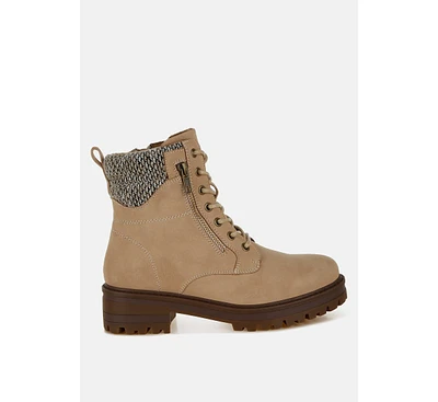 London Rag Mahisha Knitted Collar Zip-Up Hiker Boots