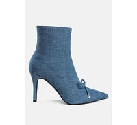 Rag & Co Flapper Bow Detail Denim Ankle Boots