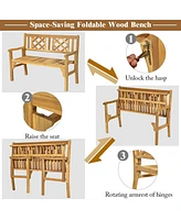 Sugift Patio Foldable Bench with Curved Backrest and Armrest