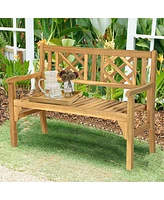 Sugift Patio Foldable Bench with Curved Backrest and Armrest