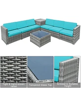 Sugift 8 Piece Wicker Sofa Rattan Dinning Set Patio Furniture with Storage Table