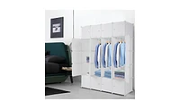 Slickblue 20-Cube Stackable Plastic Organizer Shelves, Multifunctional Modular Closet Cabinet with Hanging Rod in White