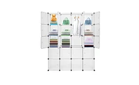 Slickblue 20-Cube Stackable Plastic Organizer Shelves, Closet Cabinet with Hanging Rod in White for Versatile Storage