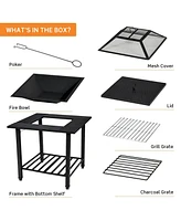 Vebreda 31 Inch Outdoor Fire Pit Dining Table with Cooking Bbq Grate